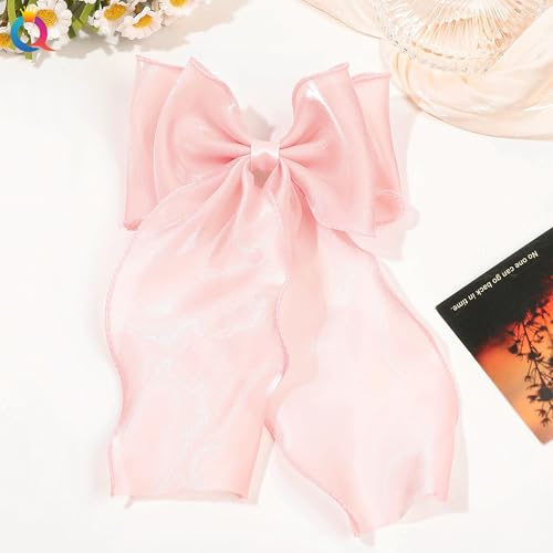 Lazos para el pelo, clips de moño, moños grandes y lindos para mujer, 2 piezas moño rosa para coletas miniatura 3