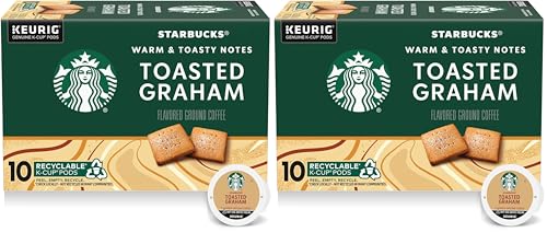 Image of Starbucks K-Cup Coffee Pods, Toasted Graham Flavored Coffee, Naturally Flavored, 100% Arabica, 1 box (10 pods) (Pack of 2)