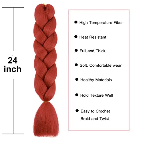 Colorfulpanda 3pc 24inch Hair Extensions for Jumbo Braiding,Colorful Pre Stretched Braiding Hair Heat Resistant Yaki Synthetic African Box Braids Crochet Twist hair for Womens,Auburn - Image 4
