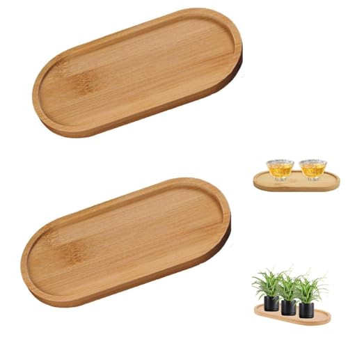 Bandeja de Bambú,2 Piezas Posavasos de Bambú Bandeja Perfumes Velas,Bandeja Pequeña Tabla de Madera para Servir,para Decoración del Hogar,Postre,Galleta,Pan,Té,Café,Pastel,Plantas Suculenta