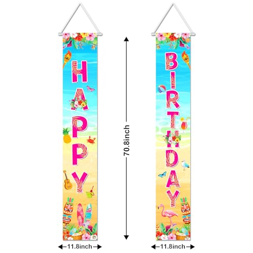 Image of Avezano Summer Hawaiian Birthday Banner Hawaiian Birthday Party Decorations Tropical Aloha Door Banner Luau Decorations Indoor Outdoor
