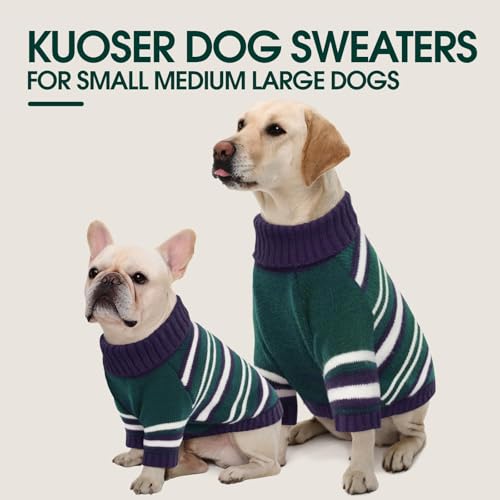 Kuoser Dog Sweater,Warm Dog Sweaters for Extra Large Dogs,Turtleneck Thick XXL Dog Sweater Christmas Outfit,Pet Winter Clothes Doggie Knitwear Girl Boy for Holiday Thanksgiving,Green&Navy Strips 2XL - Image 3