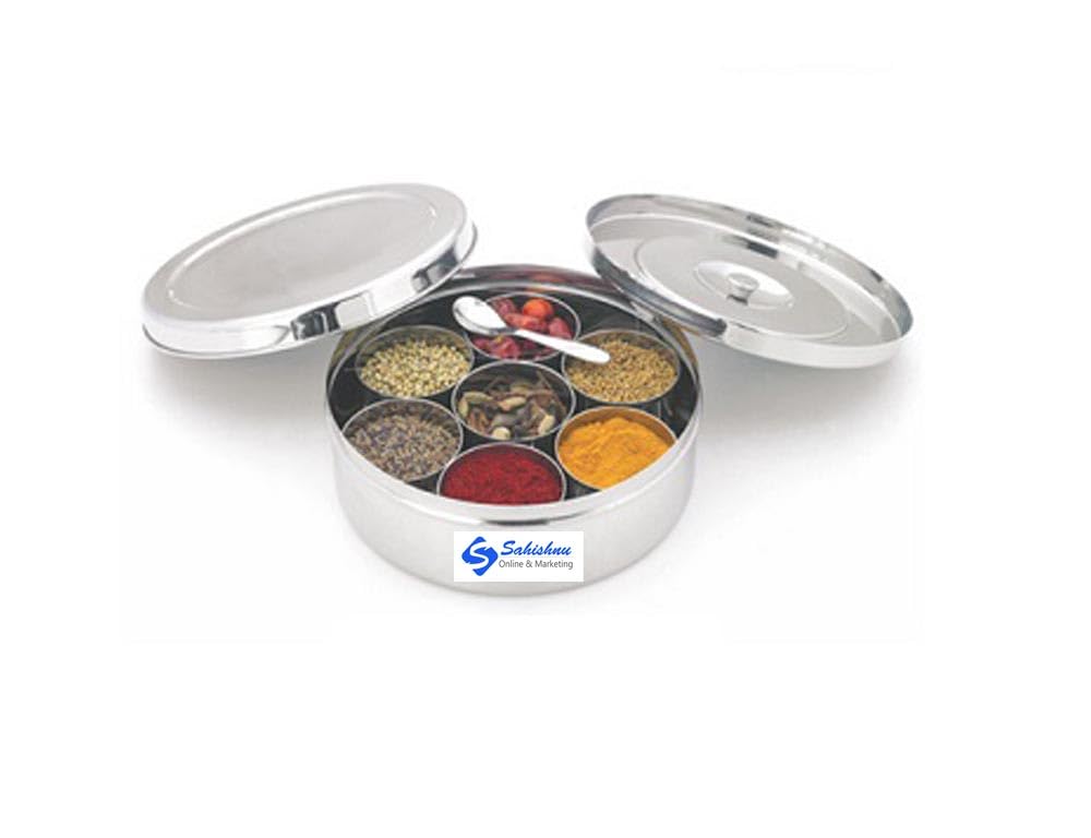 Sahishnu Online & Marketing Stainless Steel Masala Box, Steel Spice Container with 7 Compartments, Kitchen Spice Box, Spice Box for Chefs