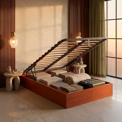 PIKOLIN Royal Sleep Canapé Abatible con Somier de Multiláminas | Montaje y Retirada de Usado Incluido | Gran Capacidad | Altura 31cm | 105x190 | Cerezo | Space Bed