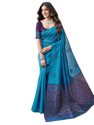 SAMAH Women's Banarasi Silk Jacquard Saree with Unstitched Blouse Piece