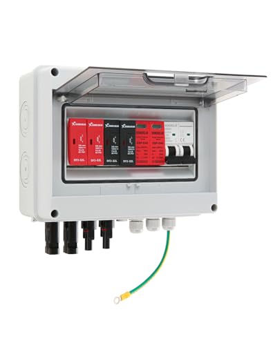 VOU 600V Solar DC PV Combiner Box,2 String with Lightning Arrester Connector for On/Off Grid Solar...