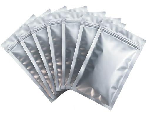 Plaphy 100 Bolsas Zip Herméticas Planas, Bolsas de Aluminio con Cierre Resellable, Bolsas Mylar Autocierre para Envasado, Organización y Almacenamiento de Alimentos (Plateado, 10 x 14 cm)