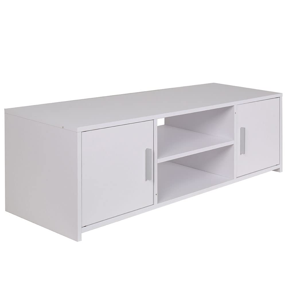 BAKAJI Mobile Mobiletto TV in Legno MDF Credenza con Base Televisione 2 Scomparti Aperti Porta Console Videogiochi DVD e 2 Ante Dimensione 110 x 35 x 36 cm Colore Bianco Design Moderno
