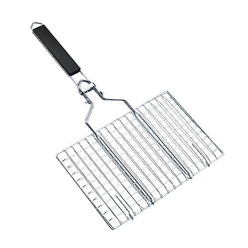 Gogogmee 1Pc Grilling Basket Stainless Steel Mesh Grill Basket for Outdoor Cooking Housewarming Present Non Stick Design for Easy Flipping for Picnics Family Gatherings