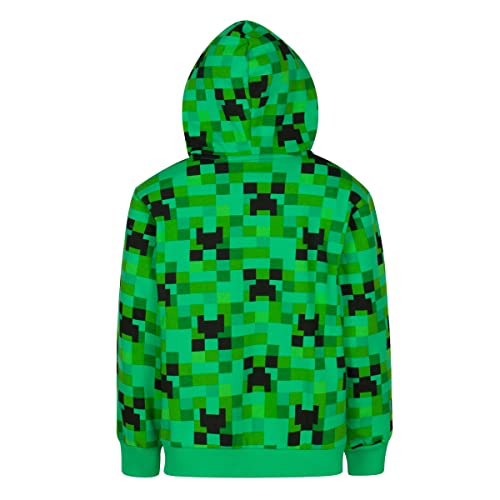 Minecraft Boy's Hoodie - Green Creeper Zip-Up Hooded Sweatshirt for Boys and Teens Ages 4-182