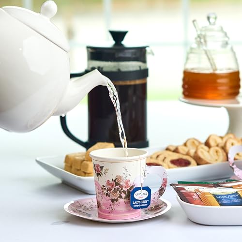 ROYAL BLUEBONNET Tea Party Decorations - 24 Paper Tea Cups and Plates, Disposable Paper Teacups and Saucer Sets for Hot and Cold Drinks for Birthday, Easter, Princess, Mother's Day Parties