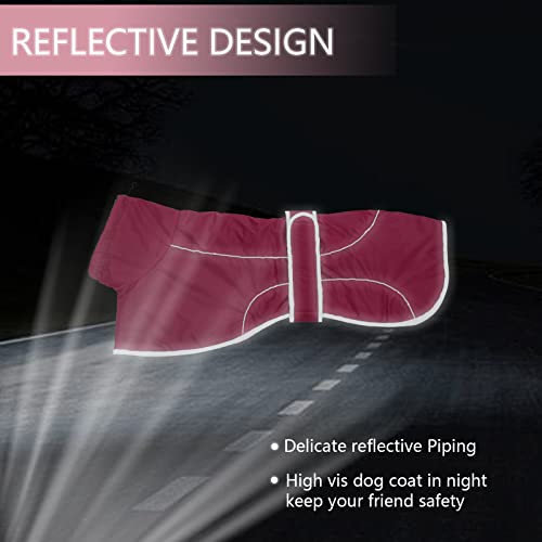 Geyecete- Wasserdicht Windhunde Mantel Fleece Whippet Pullover Winterjacke,Verstellbaren Reflektierend Outdoor Hundemantel für mittel und Grosse Galgo Windhund Whippet Lurcher Saluki-Rosa-XXXL