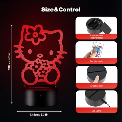 Miniatura 3 de Hoojtny Kitty Lámpara, Regalo De San Valentín, Luz Nocturna 3d 16 Colores Usb Recargable Decoraciones De Dormitorio De Navidad Regalo Para Niños