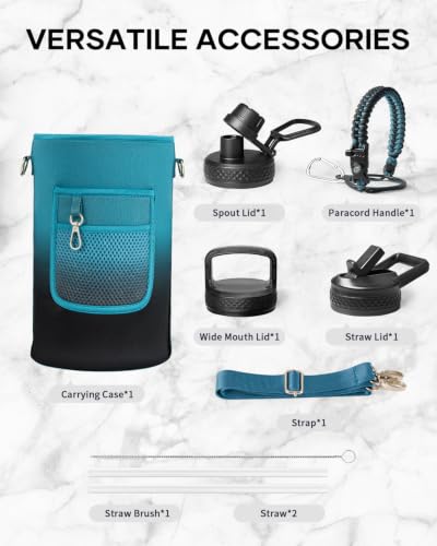 Botella de agua aislada Trebo con 3 tapas, asa de paracord y bolsa miniatura 6