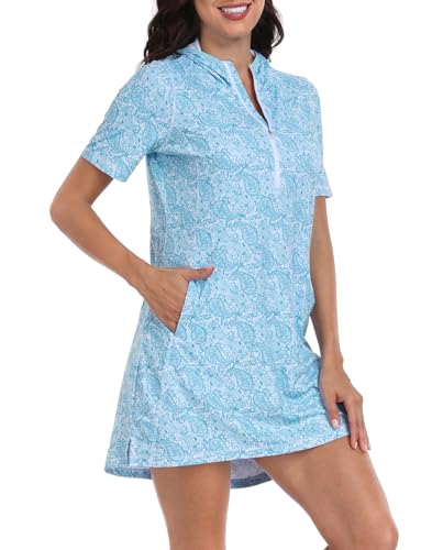 HDE Women's Short Sleeve Beach Coverup Dress with Hood UPF 50 Swim Cover Up4
