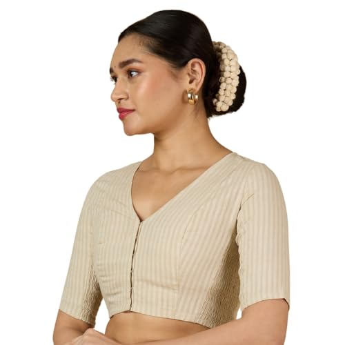 Studio Shringaar Women Cotton Half Sleeve Madras Checks Saree Blo...