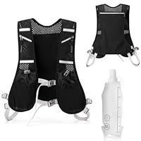 FEMBW Laufweste für Damen und Herren, Atmungsaktive Reflektierender Trinkrucksack mit 500ml Wasserflasche, Trinkweste Laufen mit Mehreren Taschen für Laufen Radfahren Marathon Wandern Camping