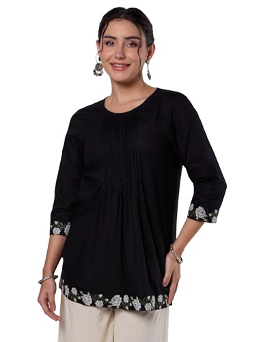Image of Amazon Brand - Myx Women Pure Cotton Embroidered Short Kurti | Tunic | Short Kurta (Available in Plus Sizes)