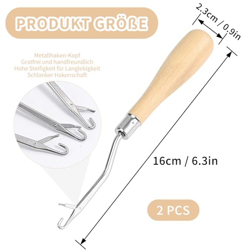 Alethron Fangnadel, 2 Stück Knüpfhaken Holz Knüpfnadel Set Latch Hook mit Griff Ergonomischer Repassiernadel Knüpfstern aus Holz für Anfänger Bastelprojekte