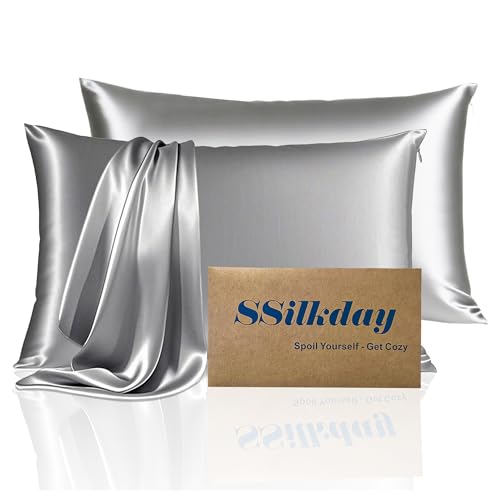 Mulberry Silk King Size Pillow Cases Set of 2, Ultra Smooth Soft Breathable Cooling Pillow Cases for Hot Sleepers, Silk Satin Pillowcases 2 Pack with Zipper for Hair and Skin, Gifts for Women