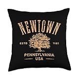Awesome Newtown PA Souvenirs and Designs Newtown Pennsylvania Vintage Distressed Design Souvenir Throw Pillow, 18x18, Multicolor