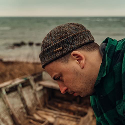 Sterkowski Docker Cap | Genuine Scottish Tweed Beanie For Men And Women | Docker Hat Sailor Beanie Skullcap Beanie For Men Leon Hat Brimless Hat Vintage Hats For Men Brown/Blue Check 57 Cm #TOP4