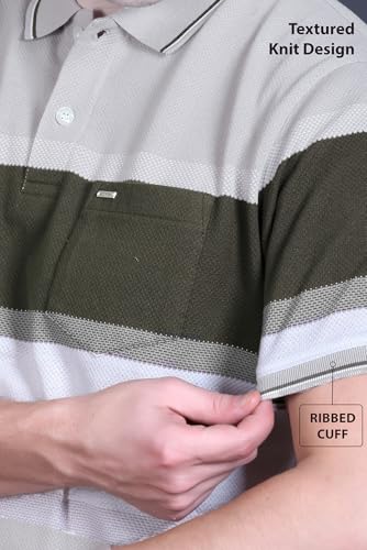 Image of GODFREY Striped Tshirt Shirts Men Cotton Polo T Shirt for Man with Pocket - Regular Fit Half Sleeve Collar T Shirts for Men