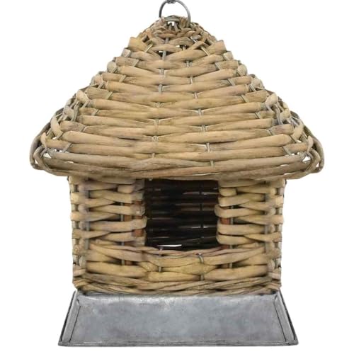 Handgefertigtes Vogelhaus aus Weidengeflecht mit Gusseisenrahmen, 3 Stück, für Papageien und Heimvögel, warme Hütte für Garten oder Balkon-2
