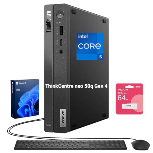 Image of Lenovo ThinkCentre neo Mini PC, 16GB RAM, 1TB SSD, Win11 Pro, Black | Intel Core i5-13420H, Dual 4K Monitor Support via HDMI, DisplayPort & USB-C, w / wired Keyboard & Mouse + 64GB USB Flash Drive