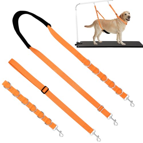 ASOCEA Dog Grooming Belly Strap Nylon Grooming Restraint Loop Noose Dog Grooming Extension Strap Adjustable Traction Leash with D-Rings for Small Medium Cats Dogs Grooming Bathing (Orange)