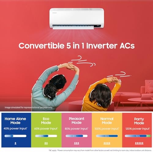 Image of Samsung 1 Ton 3 Star Convertible 5in1 Inverter Split AC (Copper, Anti-bacterial Filter, 2023 Model AR12CYLZABE White)