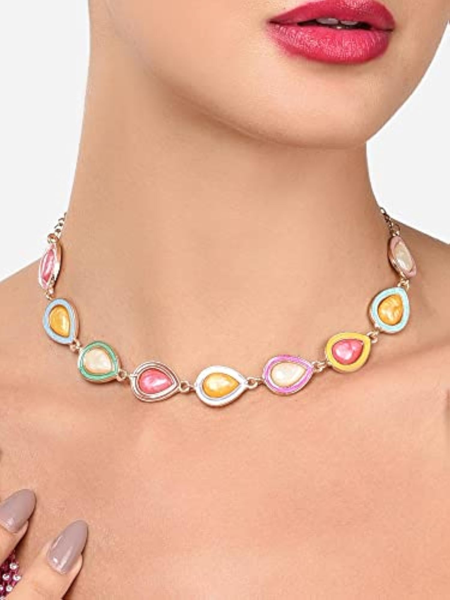 Multicolor Enamel Teardrop Shape Necklace for Women