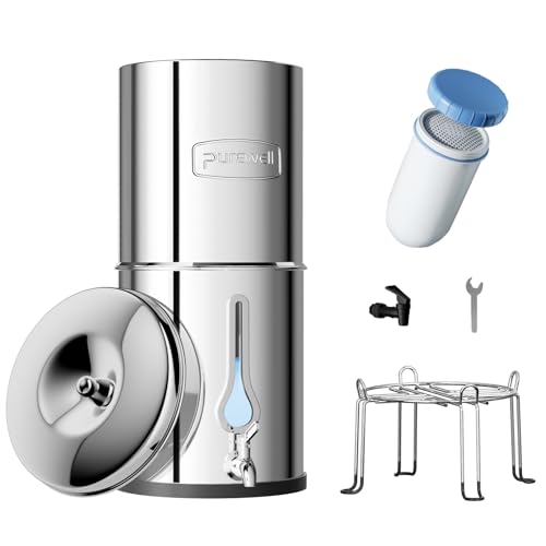 Purewell 7-Stage Gravity Water Filter System with Water Level Window, Certified to Reduce TDS