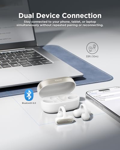 TALIX Open Ear Clip-On Wireless Bluetooth 6.0 Earbuds X8, White