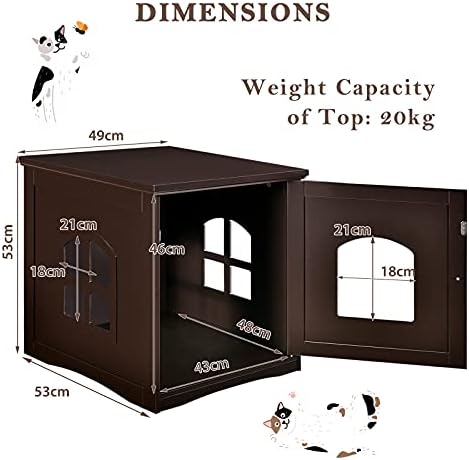 GYMAX Cat Litter Box Enclosure, Wooden Kitty House Toilet Tray with 2 Windows, Indoor End Table Cabinet for Bedroom, Bathroom, Living Room and Study (Brown, 49 x 53 x 53cm)