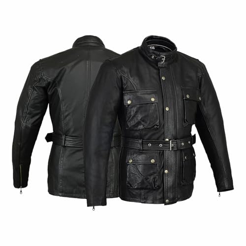 Chaqueta de piel de vacuno con acabado encerado, diseño de motorista