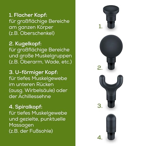 Beurer MG 99 Massagepistole, handliche Massage Gun mit 4 Aufsätzen, kraftvolle Triggerpunktmassage, Lockerung...