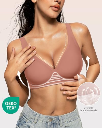 Image of OEAK Womens Deep V Bras Wireless Comfortable Bra Supportive No Underwire Bras Tshirt Push Up Bralettes Plunge Seamless Bra