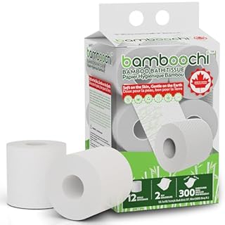 Bamboochi Bamboo Toilet Paper, Septic Safe Toilet Paper 2 Ply 12 Rolls 300 Sheets Per Roll, Soft Unscented Bath Tissue, RV Safe, Eco-Friendly, Non Chlorine, PFAS Free, Made in Canada