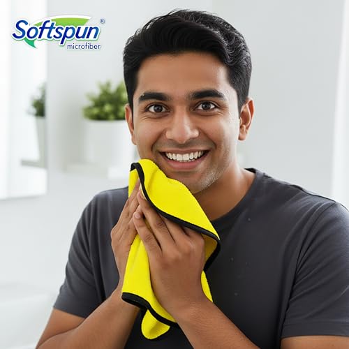 Image of SOFTSPUN Microfiber Hand & Face Wipes 280 GSM 20x30 Cms, 4 Piece Towel Set, (Yellow) Super Soft & Silky for Hand, Face and Body - Hypoallergenic Sensitive Skin Wipes & Washcloths.