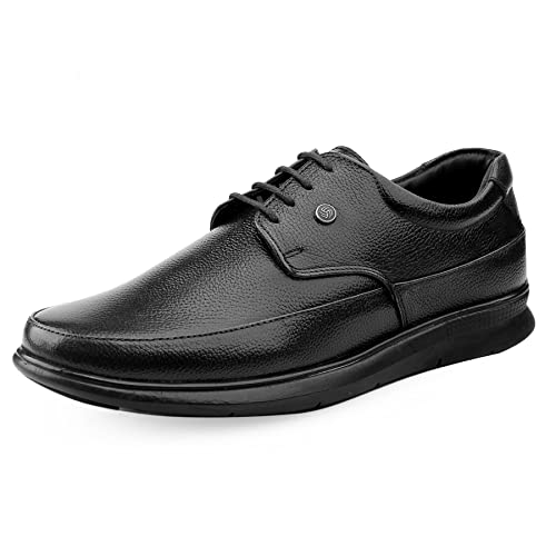 Bacca Bucci Grain Milled Leather All Day Wear Office Lace up Formal Shoes with Memory Comfort Footbed for Men | UK- 06 to 13 | Plus Black, Size UK9