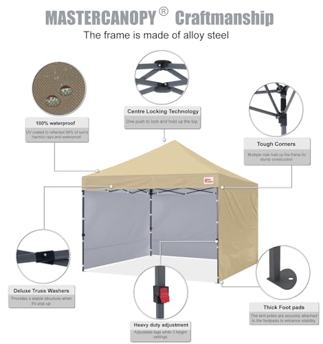 MasterCanopy Heavy Duty Pop-up Gazebo tent with Sidewalls (3x3M,Beige)