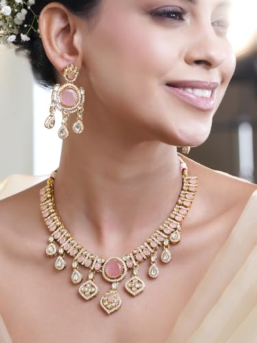 Image of Rubans AD Zircon Bridal Bold Statement Necklace Set Stylish