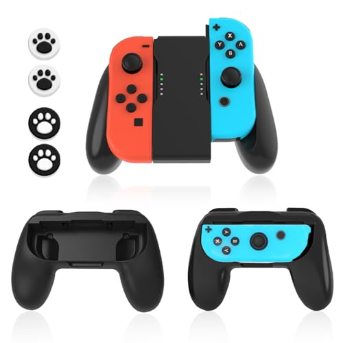 Shyllin Controller Grip 3 Stück Switch Controller Halterung mit 4 Joystick-Kappen in Katzenpfotenform Bequemer Griff Joy Con Halterung Handgriff Griffhalter für Videospiel