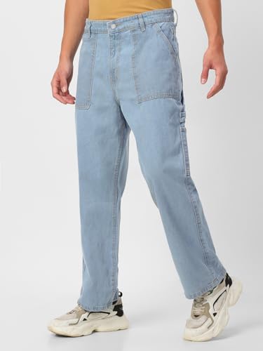 Image of Urbano Fashion Men's Loose Mid Rise Baggy Fit Cargo Carpenter Jeans with 6 Pockets Non-Stretchable