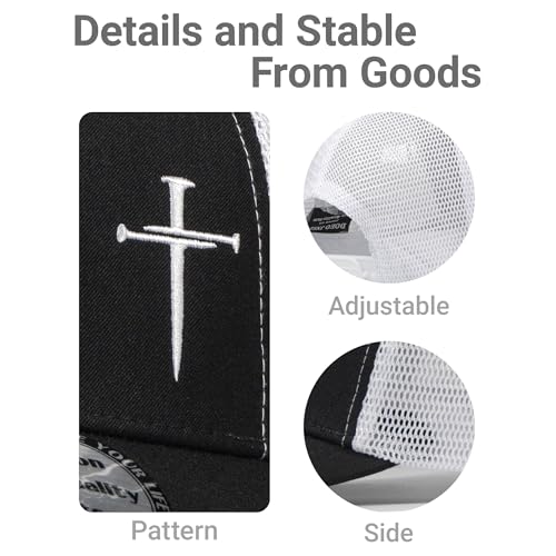 Image of Christian Hats for Men Women,Jesus 3 Nail Cross Hat Christian Religious Gifts for Birthday /Christmas,Black and Silver