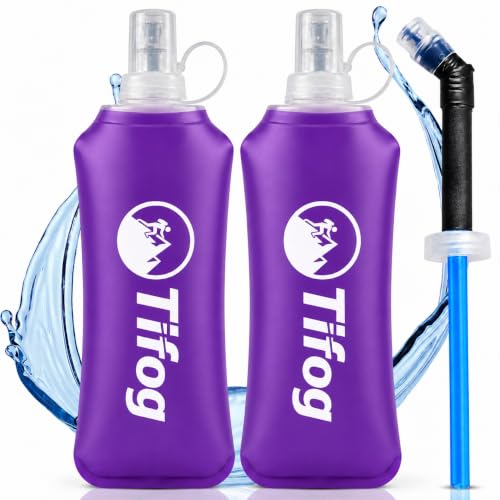 TIFOG - Soft Flask 500ml Pack de 2 con Pajita Extensible, Botellas Flexibles para Trail Running, TPU Sin BPA (Morado)