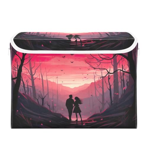 JUMBEAR Contenitori pieghevoli per San Valentino, coppie, con coperchio, in tessuto, per camera da letto, ufficio