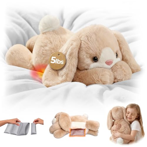 Image of Mewaii Weighted Stuffed Animals for Adults & Kids, 2-5 lbs - 23 inch Heatable Coolable Bunny Plush, Microwavable Adjustable Removable Inner Pad, Realistic Hug Comfort Easter Gift (Cream White)