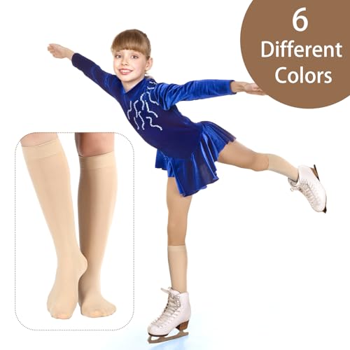 Image of SATINIOR Women Girls Ice Skating Socks | Tight High Knee Nylon Socks for Skating Activities Women and Girls, Compatible with Ice Skates and Roller Skates
